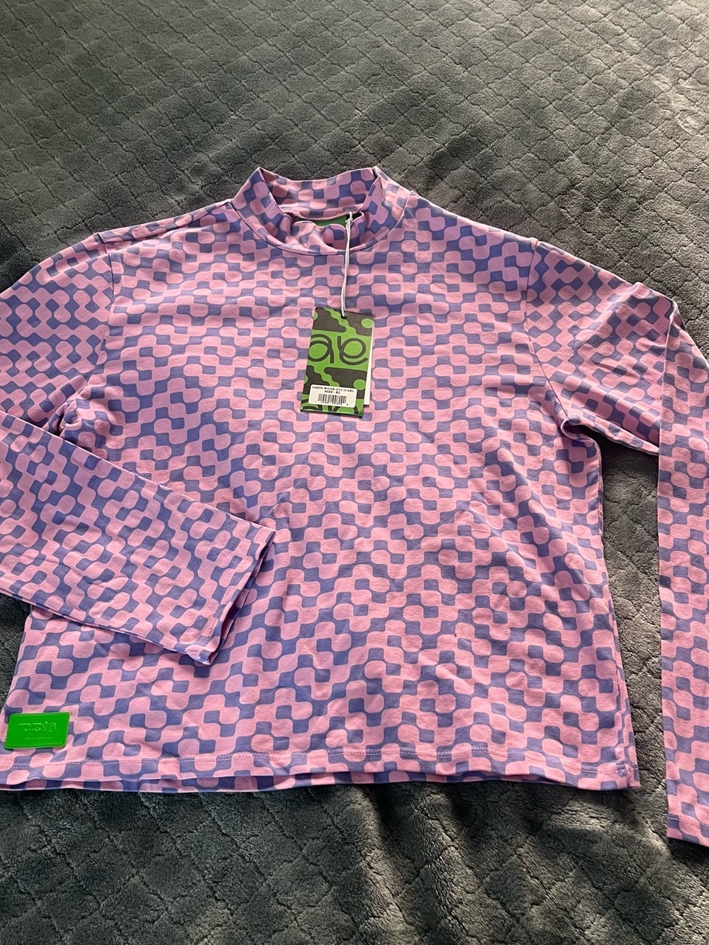 Cash App x Abe Mock Neck Long Sleeve Top XL NWT Pink Purple Graphic
